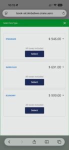 Standard, Super flex, Economy tickets